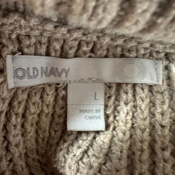 2000s OLD NAVY Rabbit Hair Chunky Cable Knit Fisherman Shawl Collar Sweater L - Picture 3 of 5